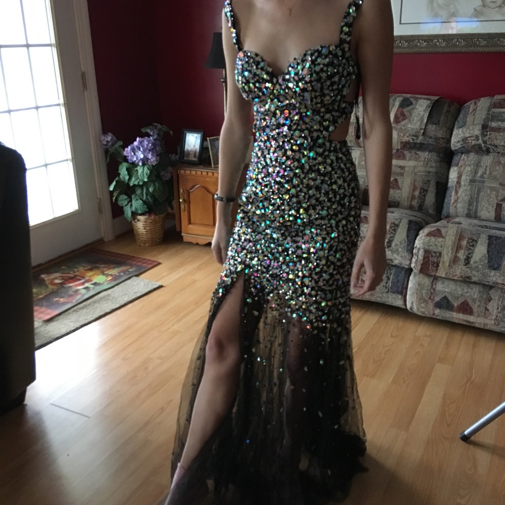 Black Rhinestone Prom Dress - Picture 3 of 7